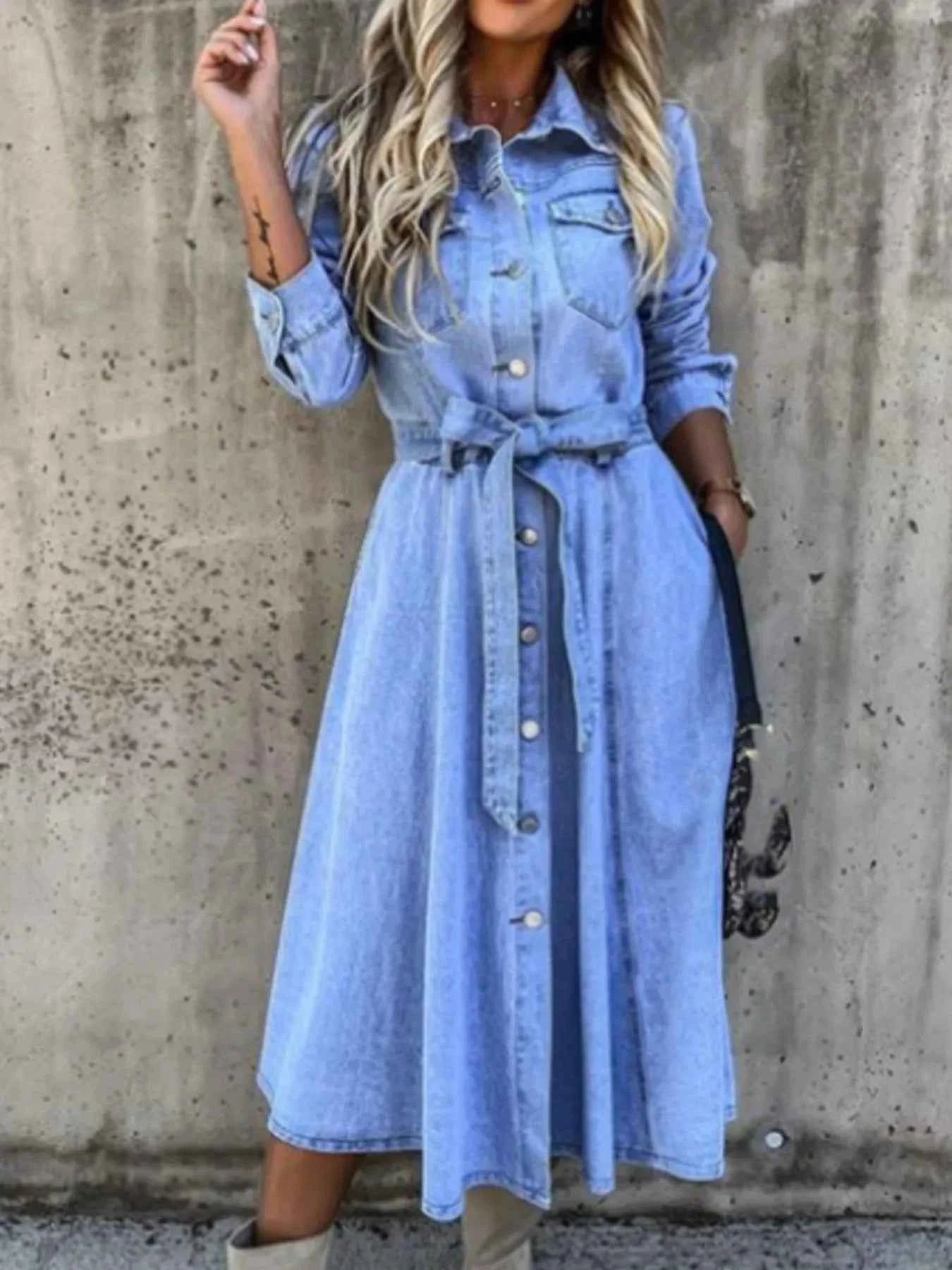 Full Size Tie Waist Button Front Denim Shirt Dress Plus Size 69ad06e8-2a81-4930-a586-9a730c8638aa-Max-Origin