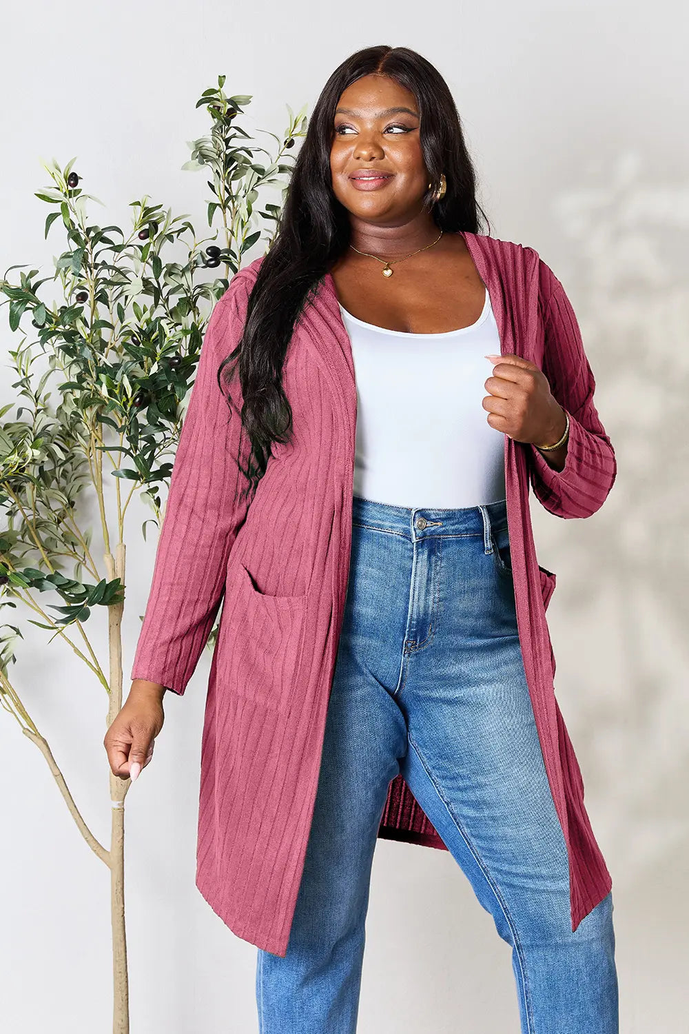 Basic Bae Full Size Hooded Sweater Cardigan 69ad4c4558f043139d583c1c42329084-Max