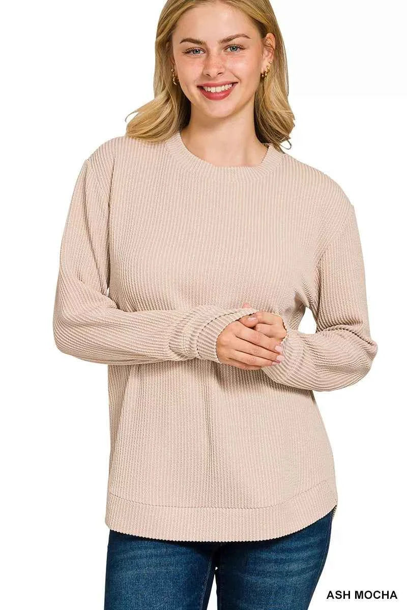 Zenana Full Size Raised Rib Round Neck Long Sleeve Top Plus Size 69b0a18a2cdf435a95ee78dc04ec1aa1-Max-Origin