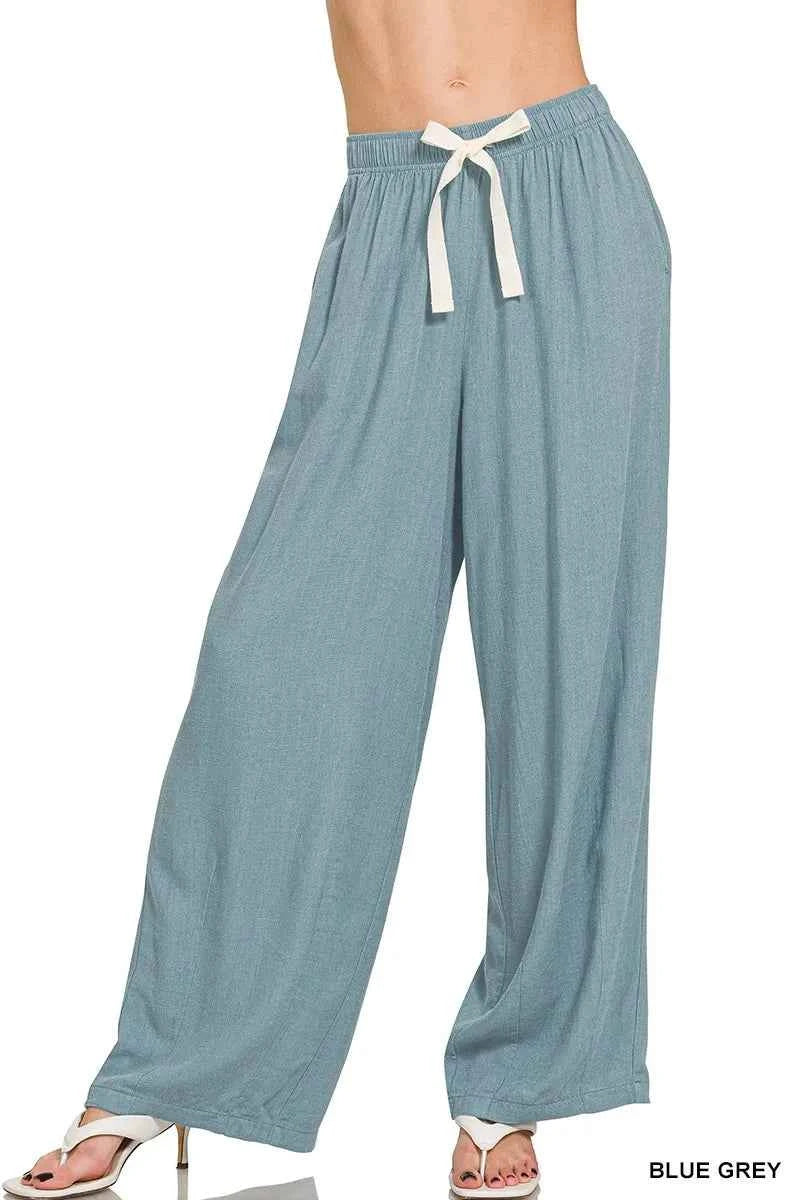 Zenana Linen Drawstring Pants BLUE GREY 69bfb84f97bd42808f3772b1c15697e0-Max-Origin