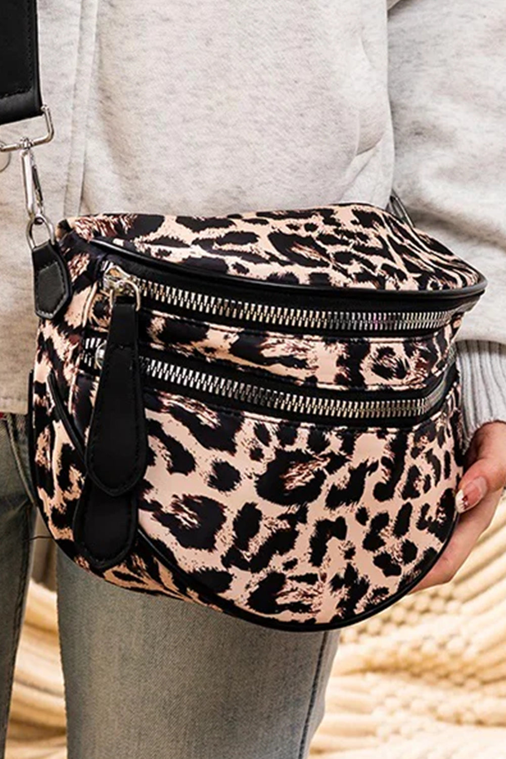 White Camouflage Print Double Zipper Crossbody Bag 69e2fc0abfdb9432