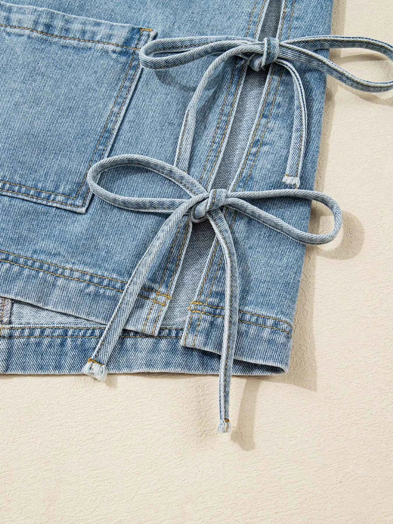 Patched Pockets Side Tie Denim Jacket 69ea9d387b934f62a6a13915a93e9725-Max-Origin