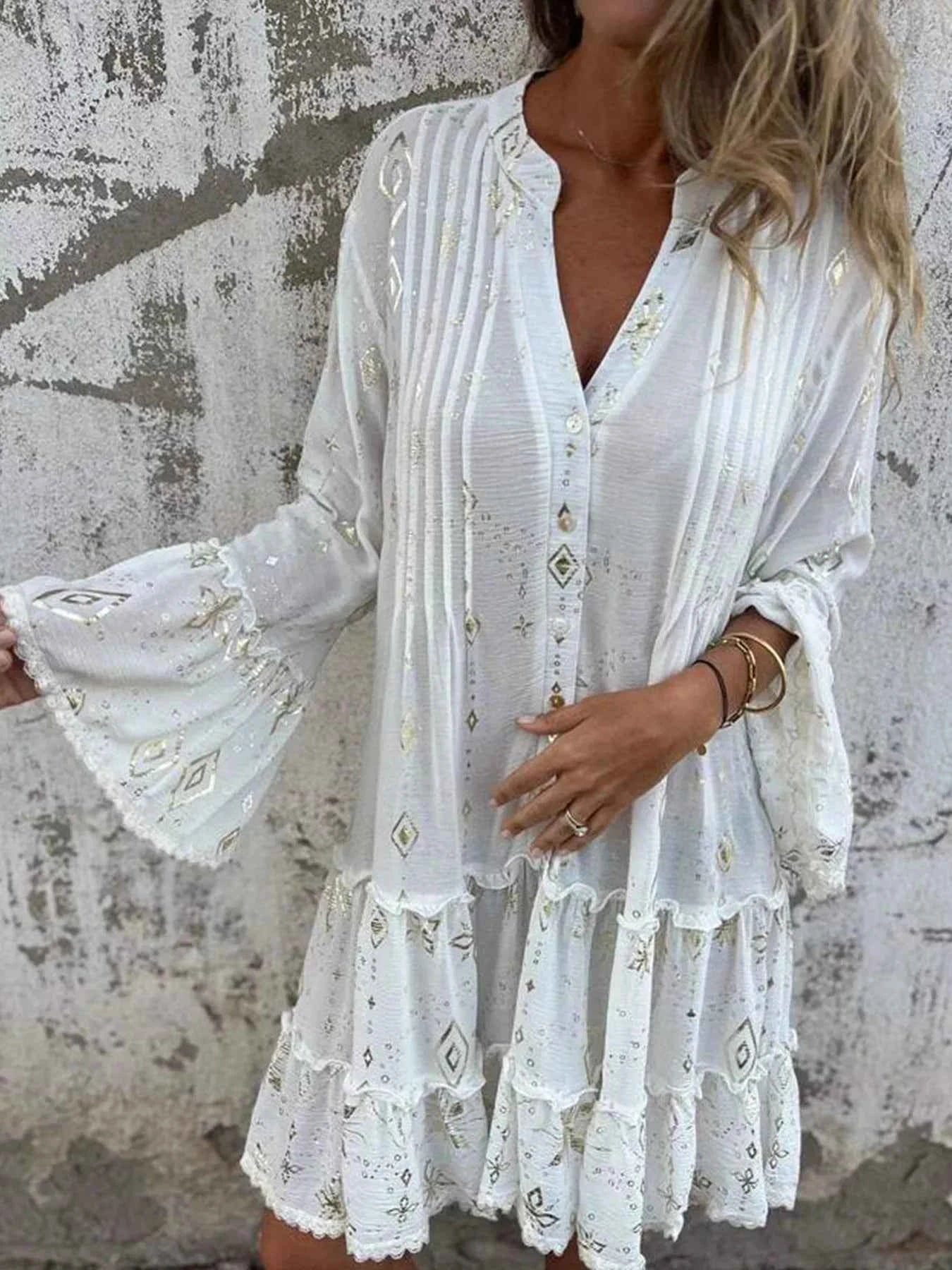 Full Size Printed Notched Flare Sleeve Dress Plus Size White 69ef991ad9b640bbb45d0622056461e5-Max-Origin