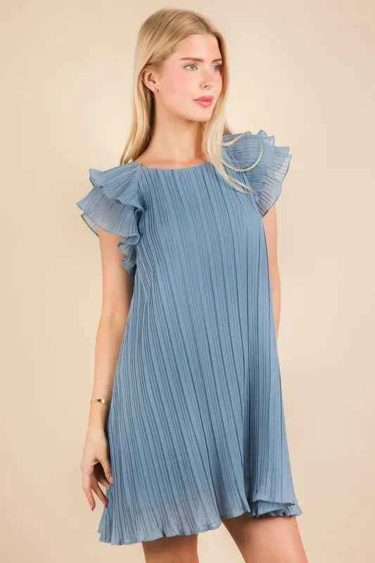 VERY J Plus Size Ruffle Sleeve Pleated Woven Mini Dress 69f3bade9e254d47b2c1470270bbd670-Max-Origin