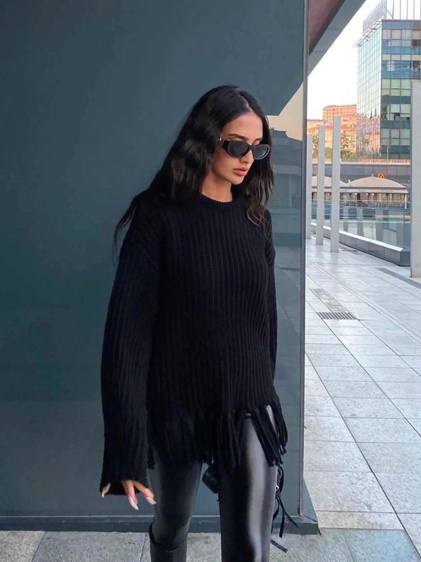 Fringe Round Neck Long Sleeve Sweater 6a191daa0bbf4edaa78f56bf449baf41-Max-Origin