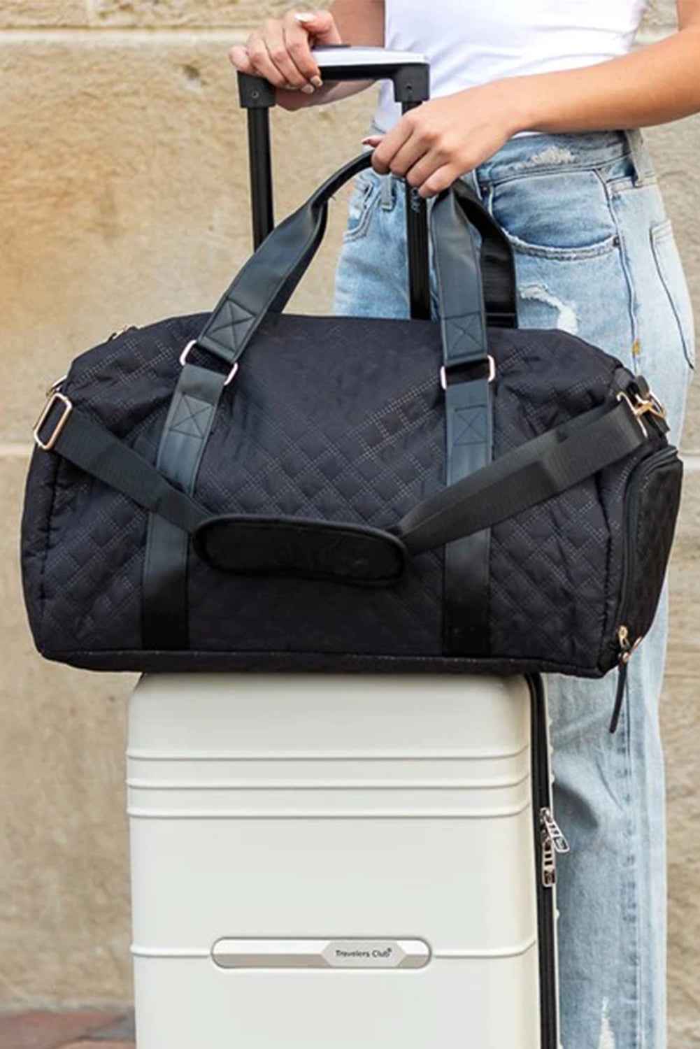 Black Plaid Large Capacity Travel Duffle Bag 6a1a437e7ccee219