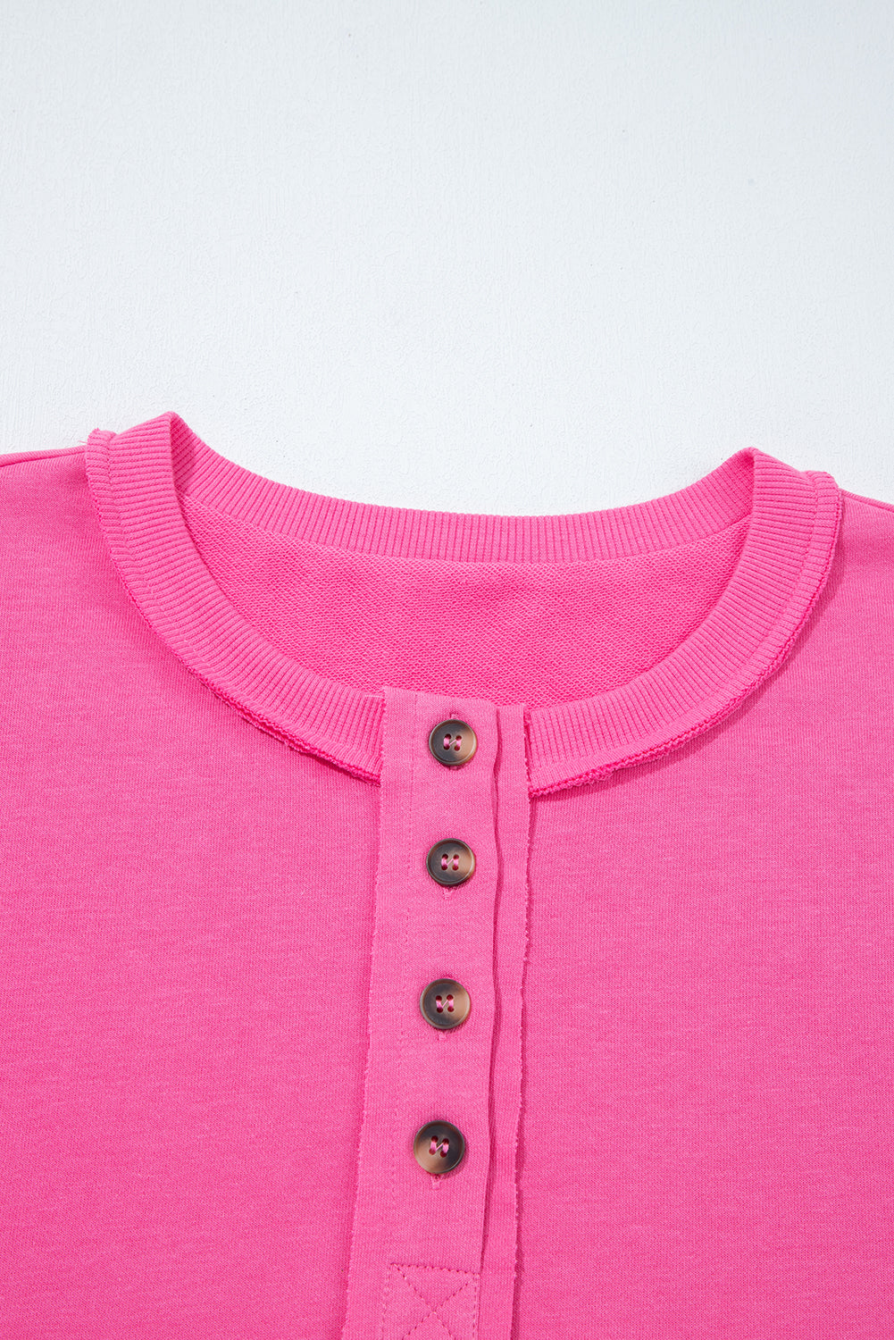 Bright Pink Raw Edge Henley Pullover and Jogger Pants Set 6a217ed14d59d005