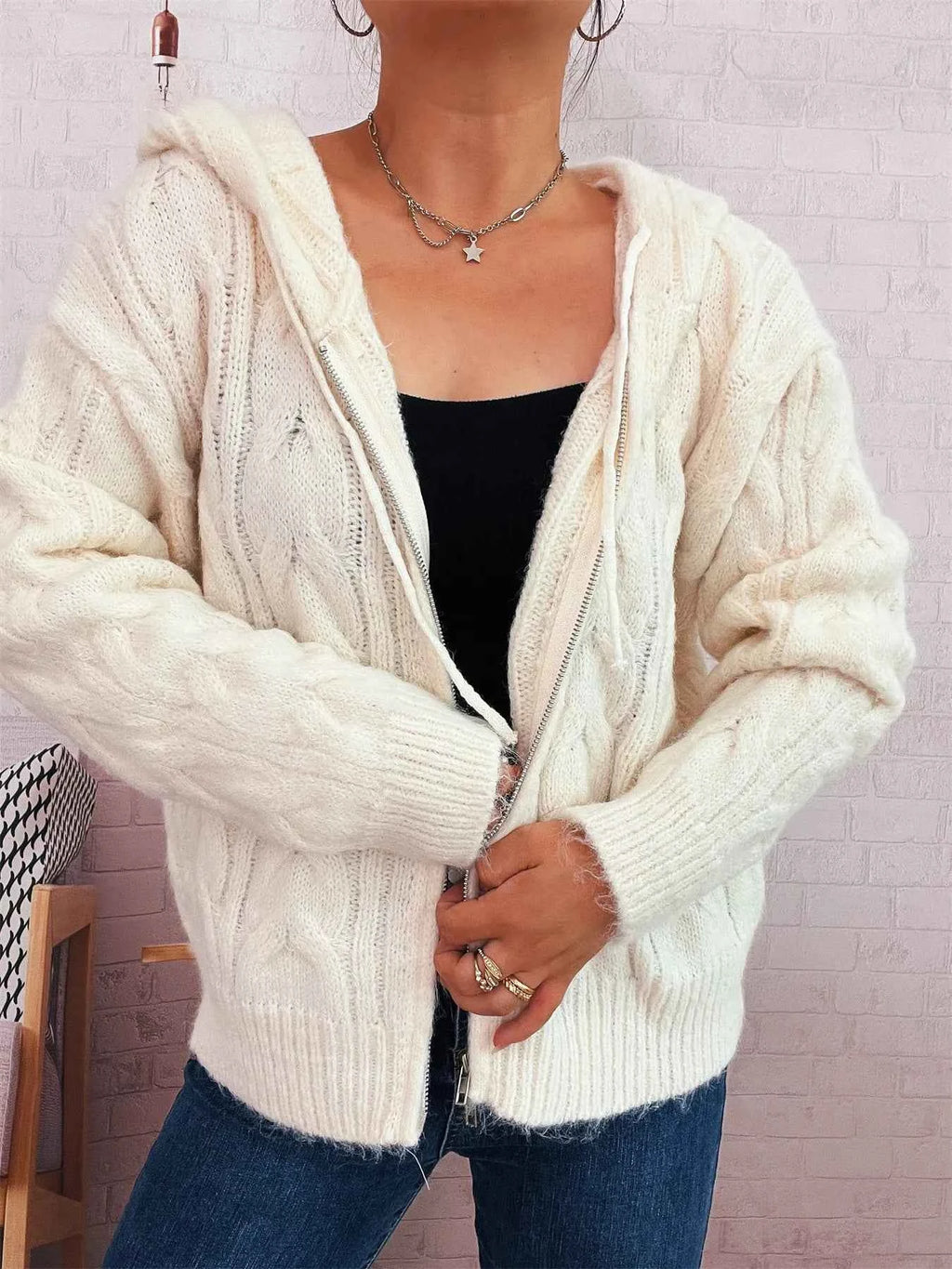 Cable Knit Hooded Zip-Up Cardigan 6a2d8662e4a94b8e91c32a00dfce7233-Max-Origin