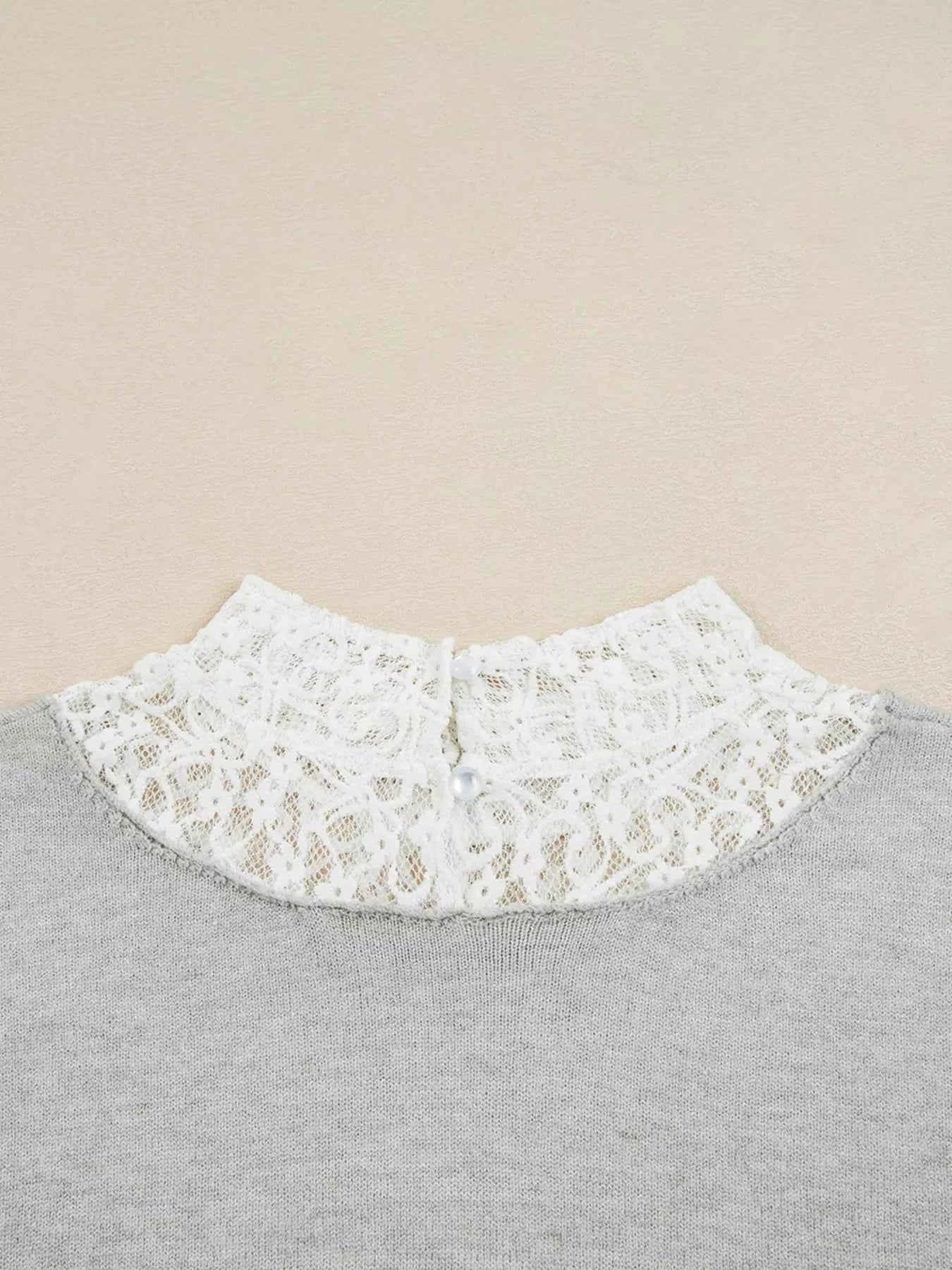 Button Keyhole Lace Patchwork Drop Shoulder Sweater 6a30fa43918548cb95fa78cbb858c784-Max-Origin