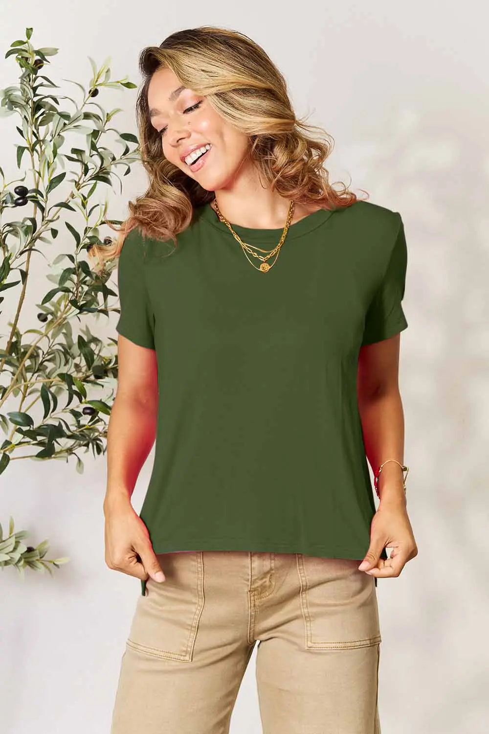 Basic Bae Full Size Round Neck Short Sleeve T-Shirt Matcha Green 6a743667843d49b382b960c968df4034-Max