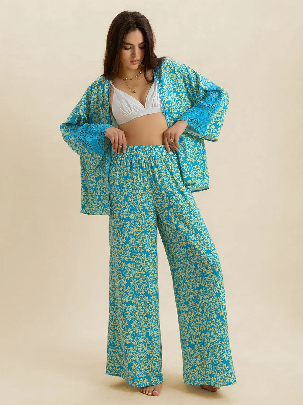 Open Front Printed Top and Pants Set Teal 6a7e1308-84c6-48ee-b0fd-34315bee5f09-Max-Origin