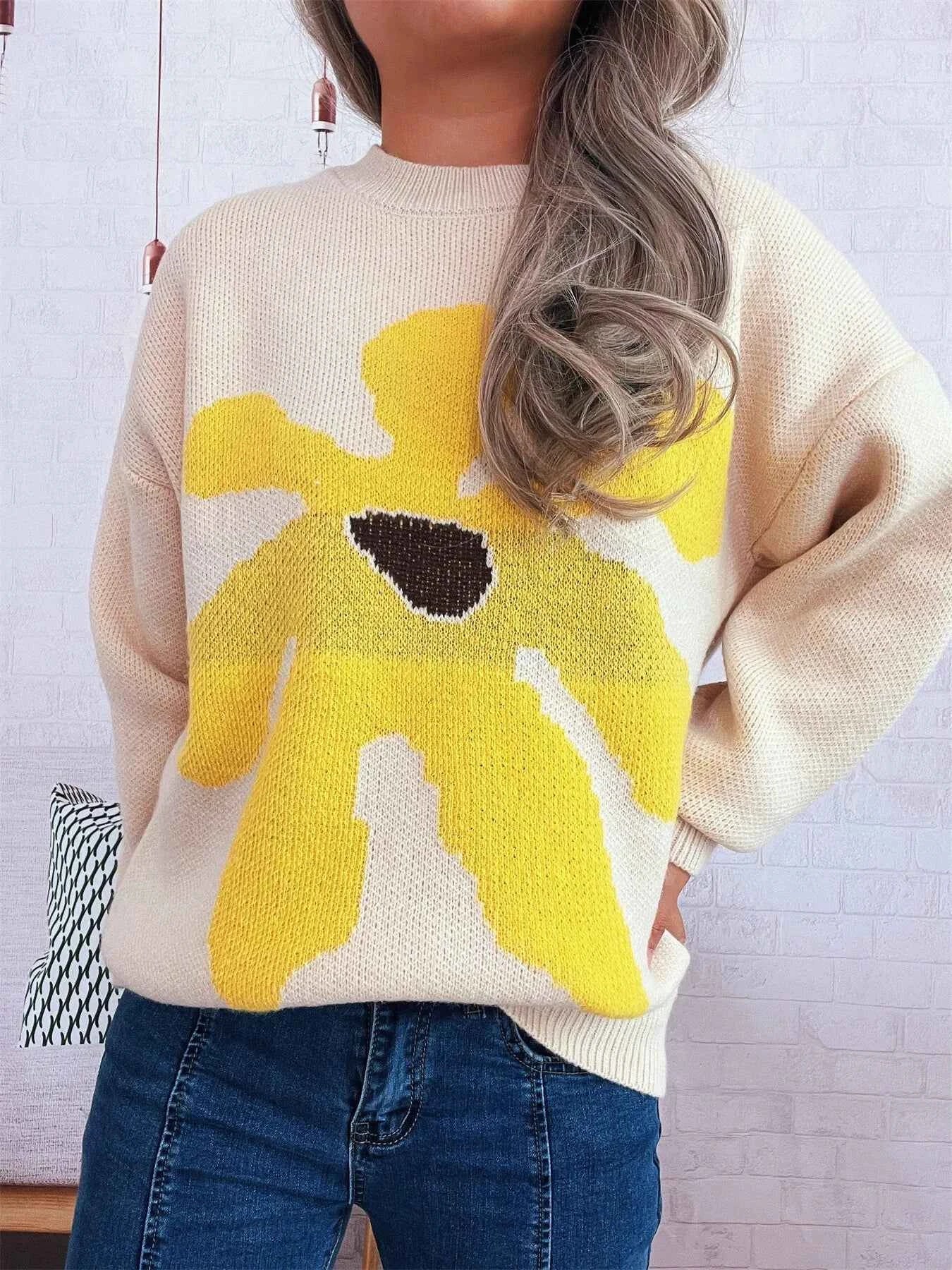 Flower Dropped Shoulder Sweater 6a899519a6f049f68bfa9ce646d3698e-Max-Origin