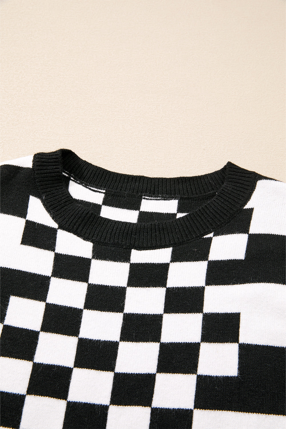 Black Checkered Drop Shoulder Round Neck Sweater 6aab702bb646669c