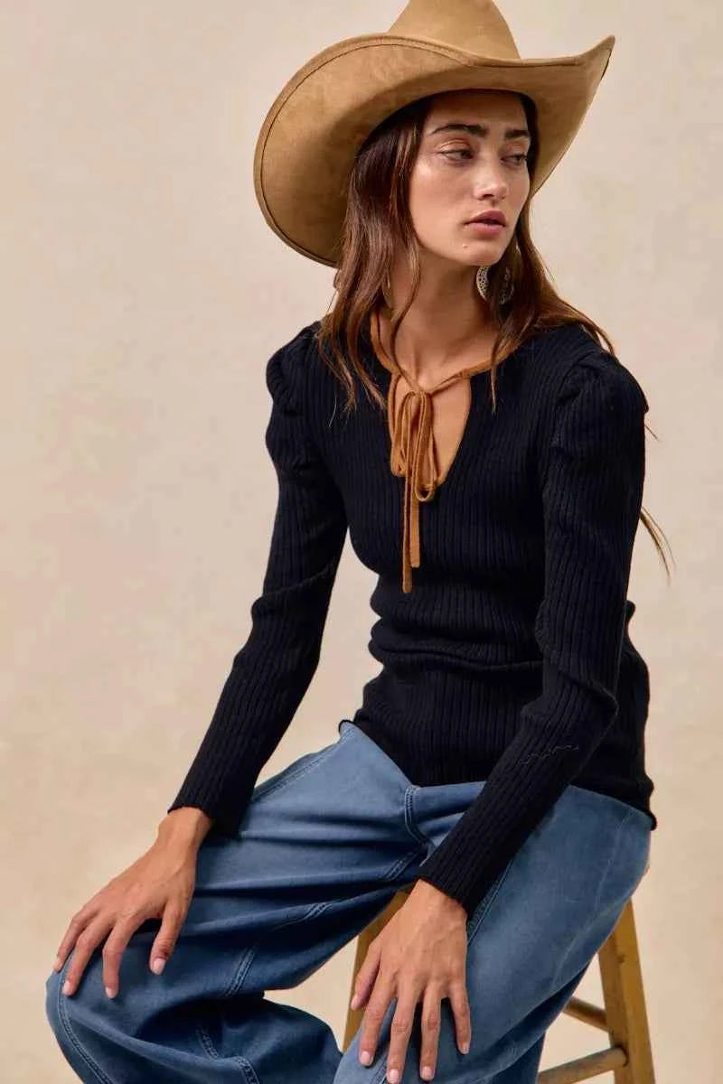 BiBi Ribbed Contrast Front Tied Top with Shrried 6acf1b44f1994f3ab267ec9d311dc386-Max-Origin