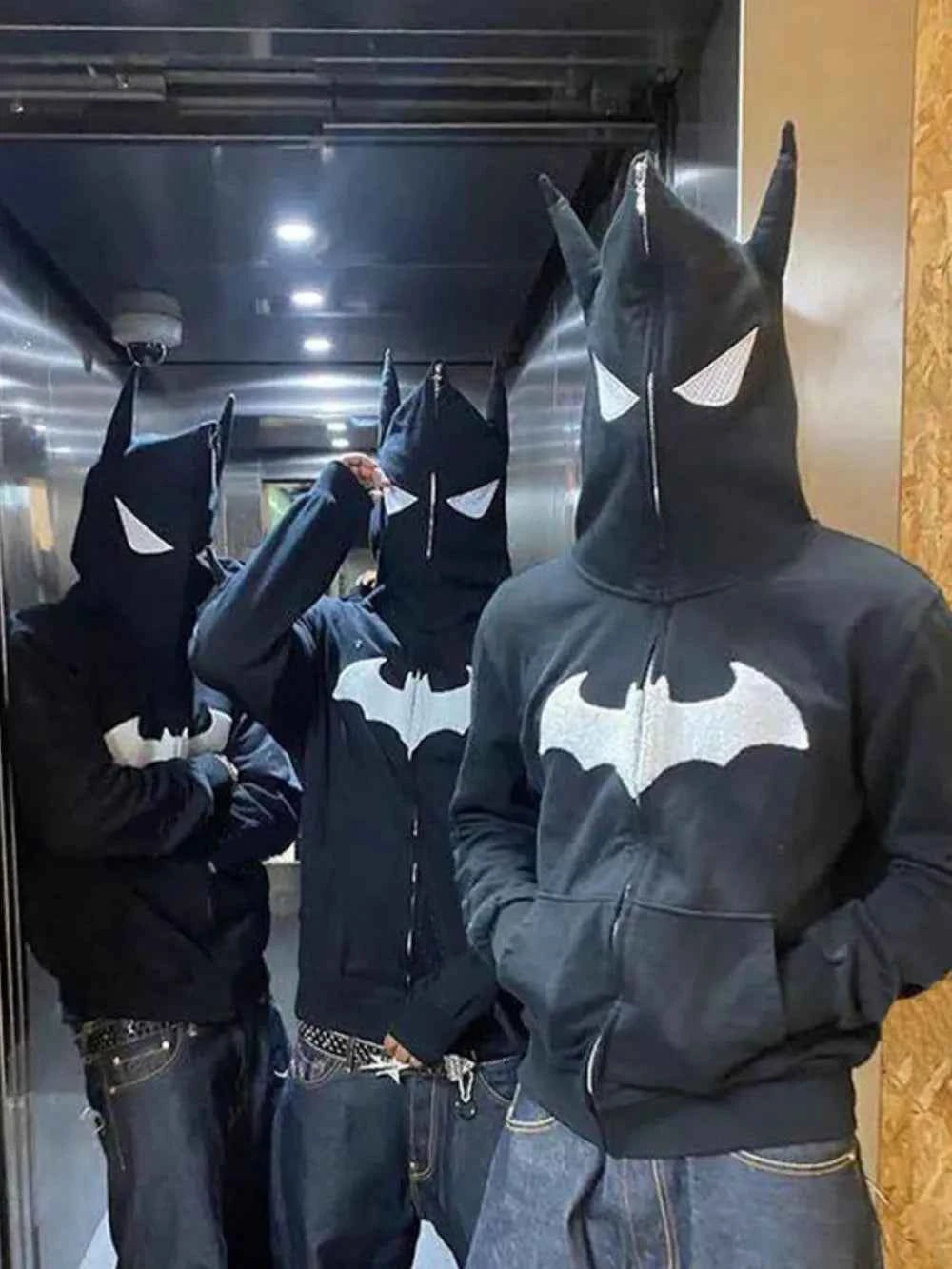 Men's Bat Embroidered Zip Up Hoodie Black 6ad67801-2ded-49af-b3c5-41f77af03770-Max