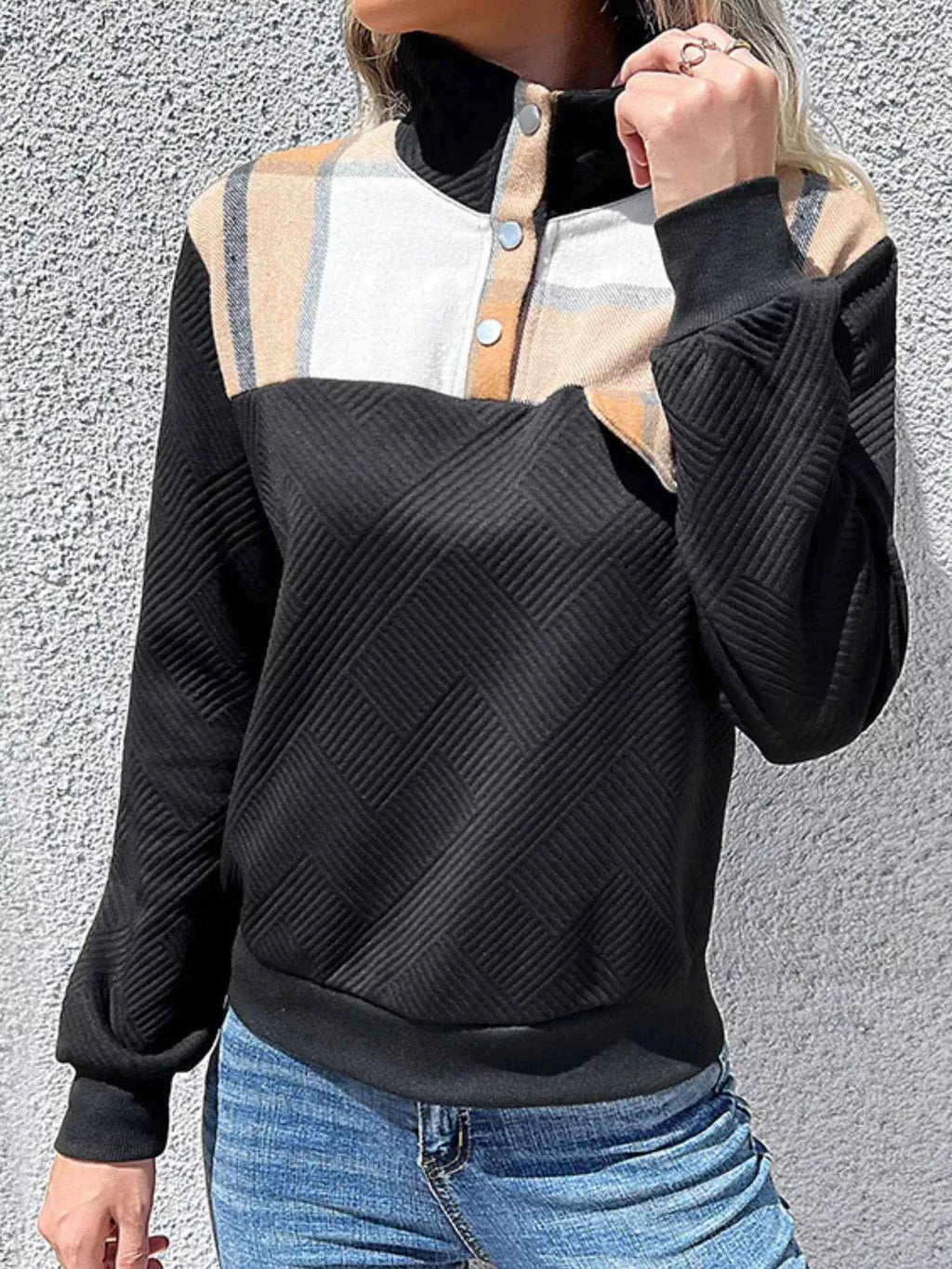 Color Block Texture Long Sleeve Sweatshirt 6ae04d98-6e87-46e7-8ced-ef21f7d2fec6-Max-Origin