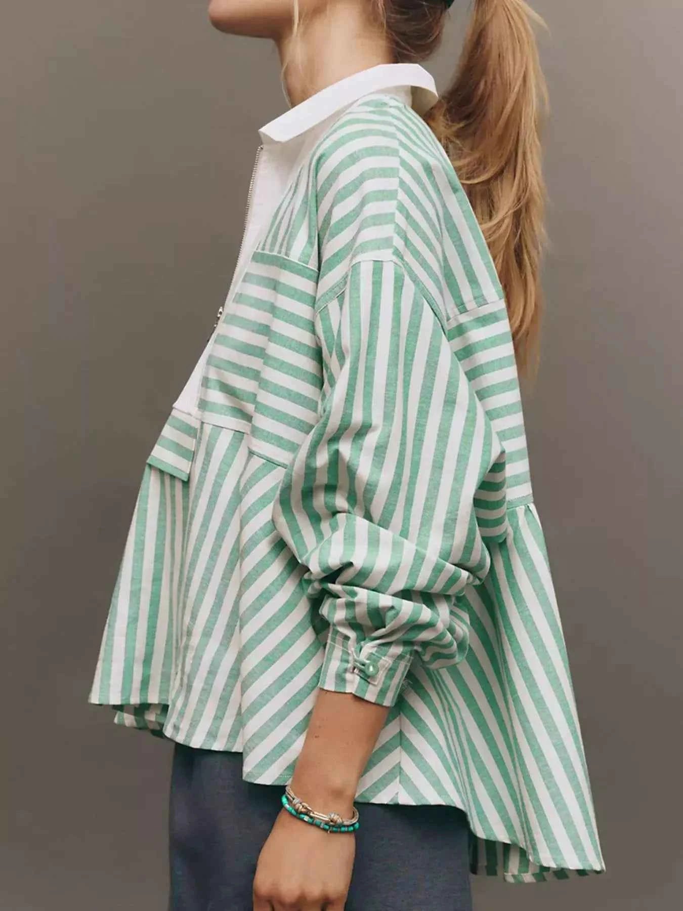 Stripe Half Zip Long Sleeve Swing Top 6aeef2f1-3d4b-4e9d-944c-c80b2149039f-Max-Origin