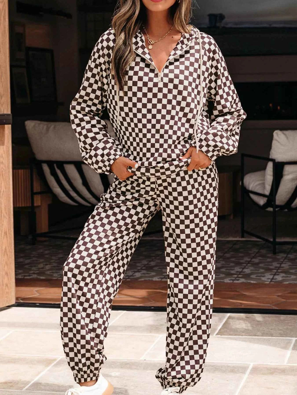 Checkered Drawstring Hoodie and Pants Set Plaid 6afb4d59-c18e-42e2-8355-94d12332e3c7-Max-Origin