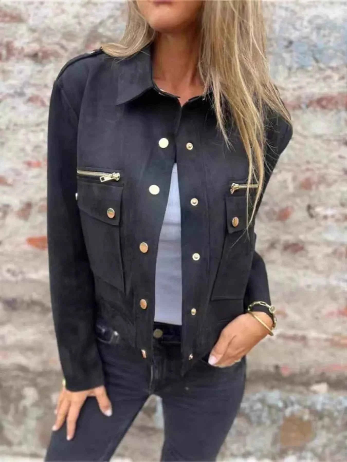 Full Size Snap Down Long Sleeve Jacket Plus Size Black 6b0084dafdcf4b998d6c24342030500c-Max-Origin