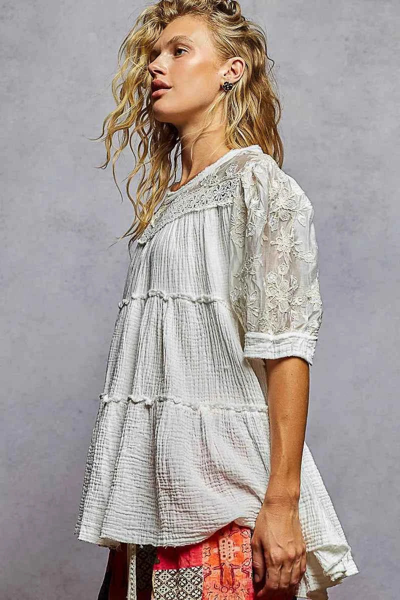 POL Lace Detail Tiered Round Neck Half Sleeve Blouse 6b025c61-4a41-4ba4-8543-563c71ade560-Max-Origin