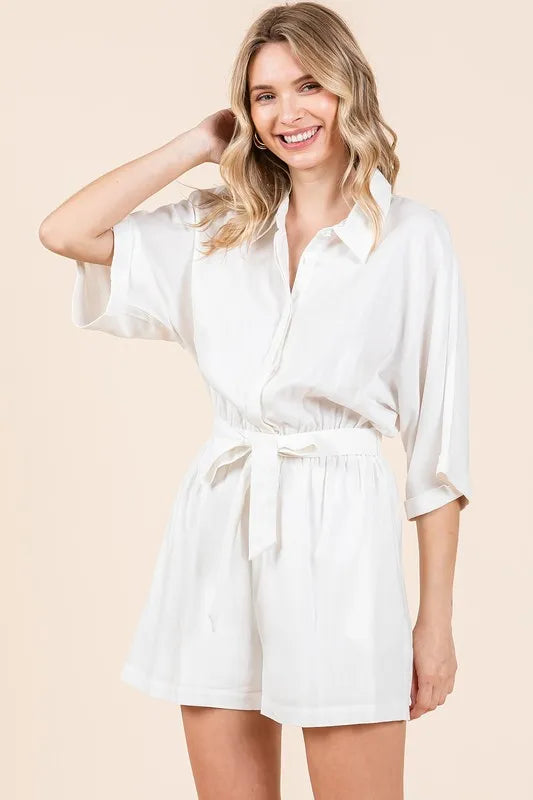 Mittoshop Tie Waist Half Sleeve Romper White 6b25a8ea-3d98-43a0-98c9-afc2a5408a2d-Max