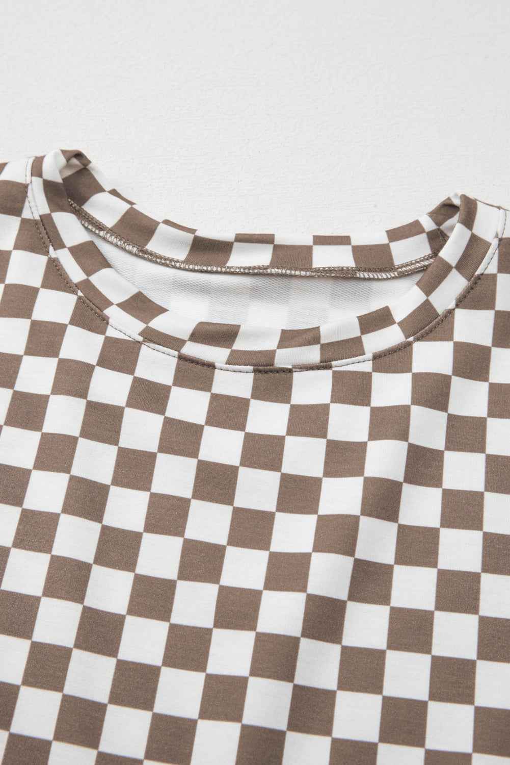 Brown Checkered Top and Drawstring Shorts Pajama Set 6b26721376490f2c