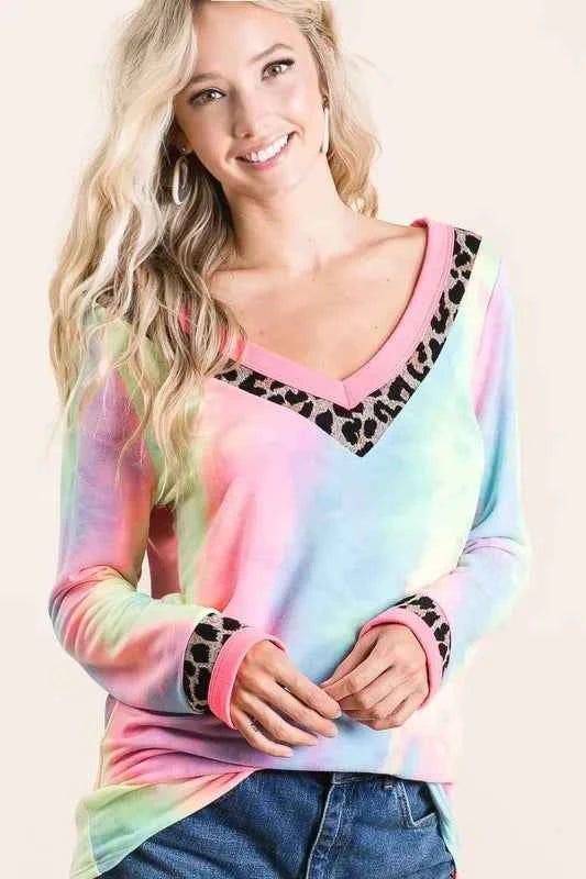 BiBi Tie Dye Terry V-Neck Top PASTEL TIE DYE 6b2cbc942422481e98f755a3fbec26ef-Max-Origin