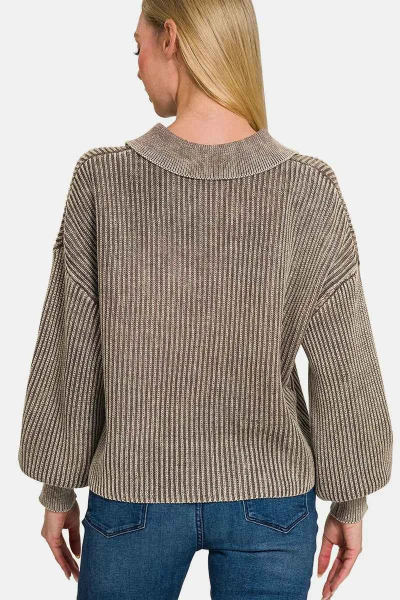 Zenana Washed Half Button Long Sleeve Sweater 6b4be7d7-7679-44e5-ba52-4d928996dc16-Max