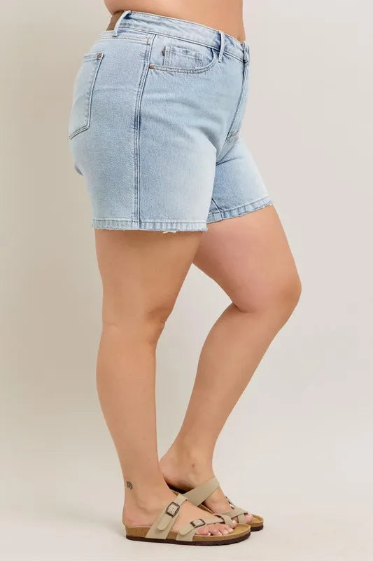 Judy Blue Full Size Frayed Hem High Rise Denim Shorts with Pockets Plus Size 6b621ae7-8c3f-4011-b702-1ef1bea172ff-Max