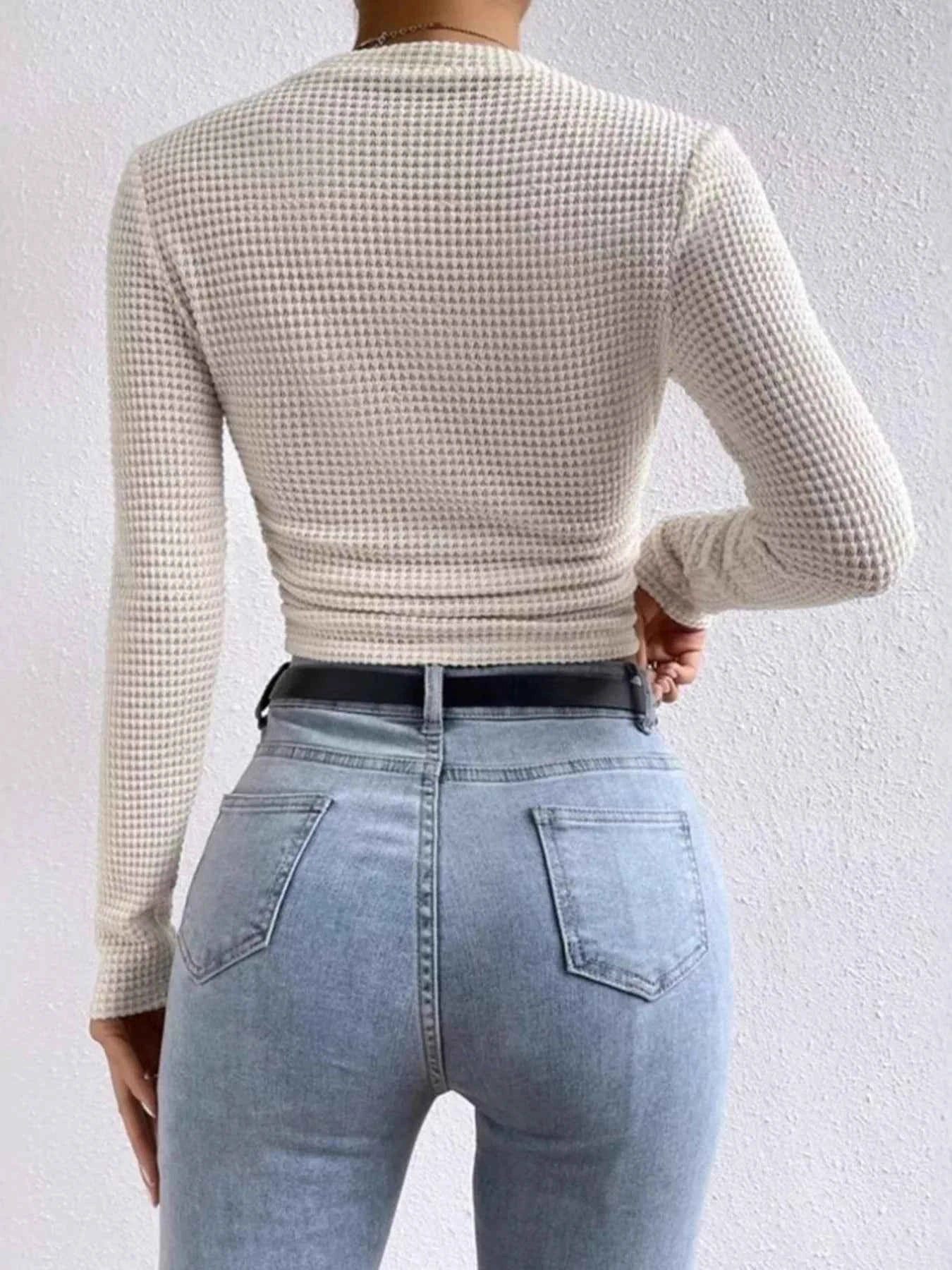Waffle Knit Long Sleeve T-Shirt 6b710fdca23b48c584c3761a4f6af135-Max-Origin