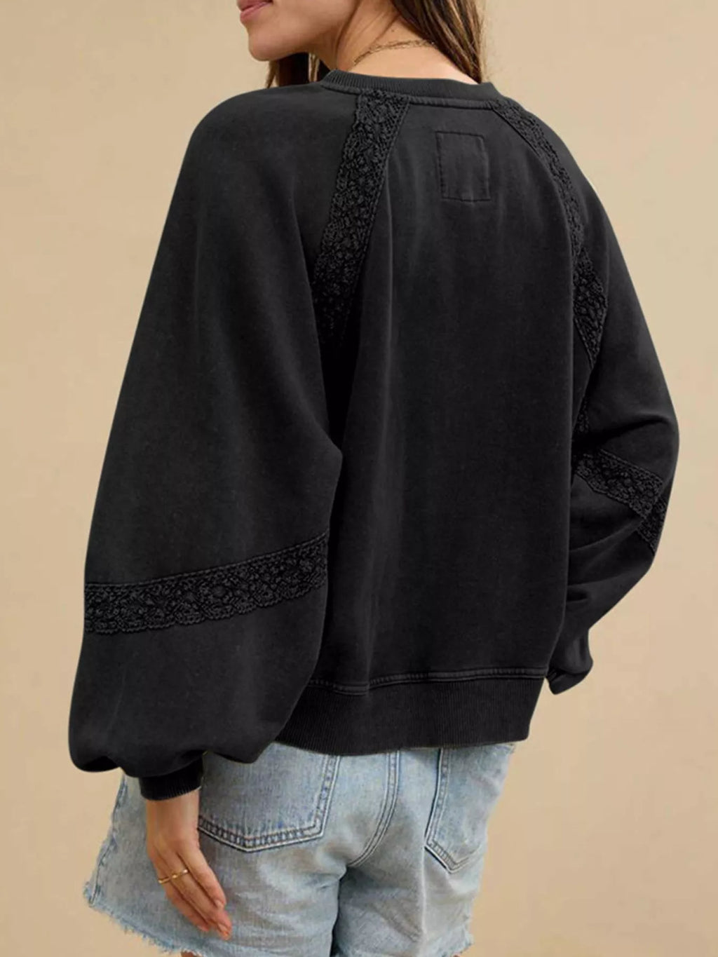 Lace Detail Notched Long Sleeve Sweatshirt 6b7db7bc-32bd-410f-855a-b454aa8c35a7-Max-Origin
