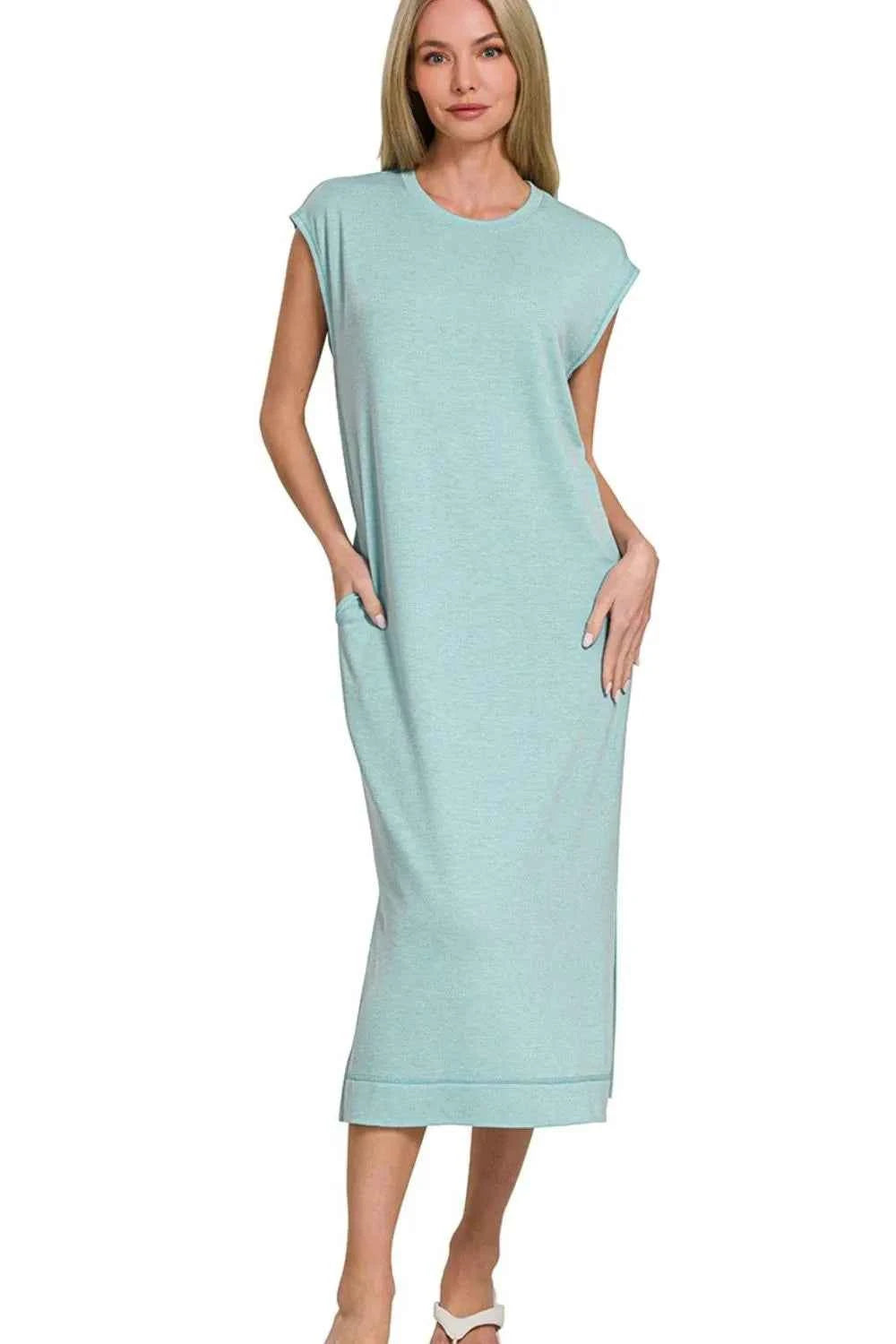 Zenana French Terry Sleeveless Round Neck Midi Dress DUSTY TEAL 6b83fd83-6234-48f0-b438-e4b55a74d597-Max-Origin