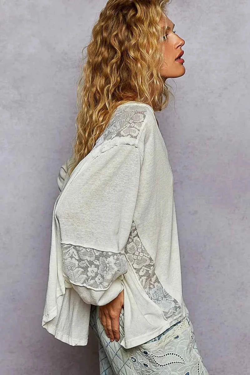 POL V-Neck Long Sleeve T-Shirt with Lace Detail 6ba4d40c-b9d4-4cfa-aba6-5e707e199a59-Max-Origin