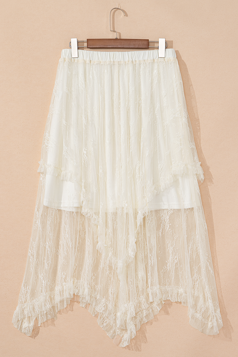 Apricot Lace Cascading Tiered High Waist Maxi Skirt 6bb4383d01420f08