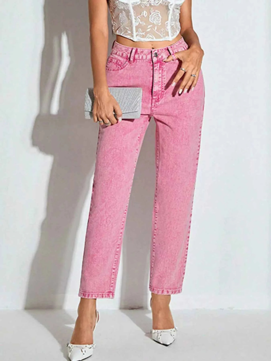 High-Waisted Wash Straight Leg Jeans Dusty Pink 6bb9ef03-02a9-4224-9663-dcb7cc4d7659-Max-Origin