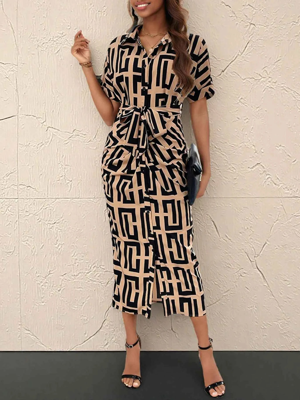 Geometric Print Belted Midi Dress 6bc3cdcf908a4fbfbe7728d36ca3e010-Max-Origin