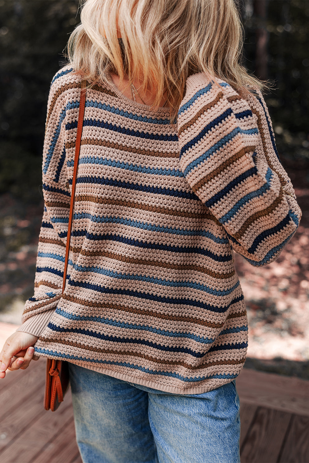 Multicolour Striped Knitted Drop Shoulder Crew Neck Sweater Multicolour 55%Acrylic+45%Cotton 6bd29afed09cfdb6