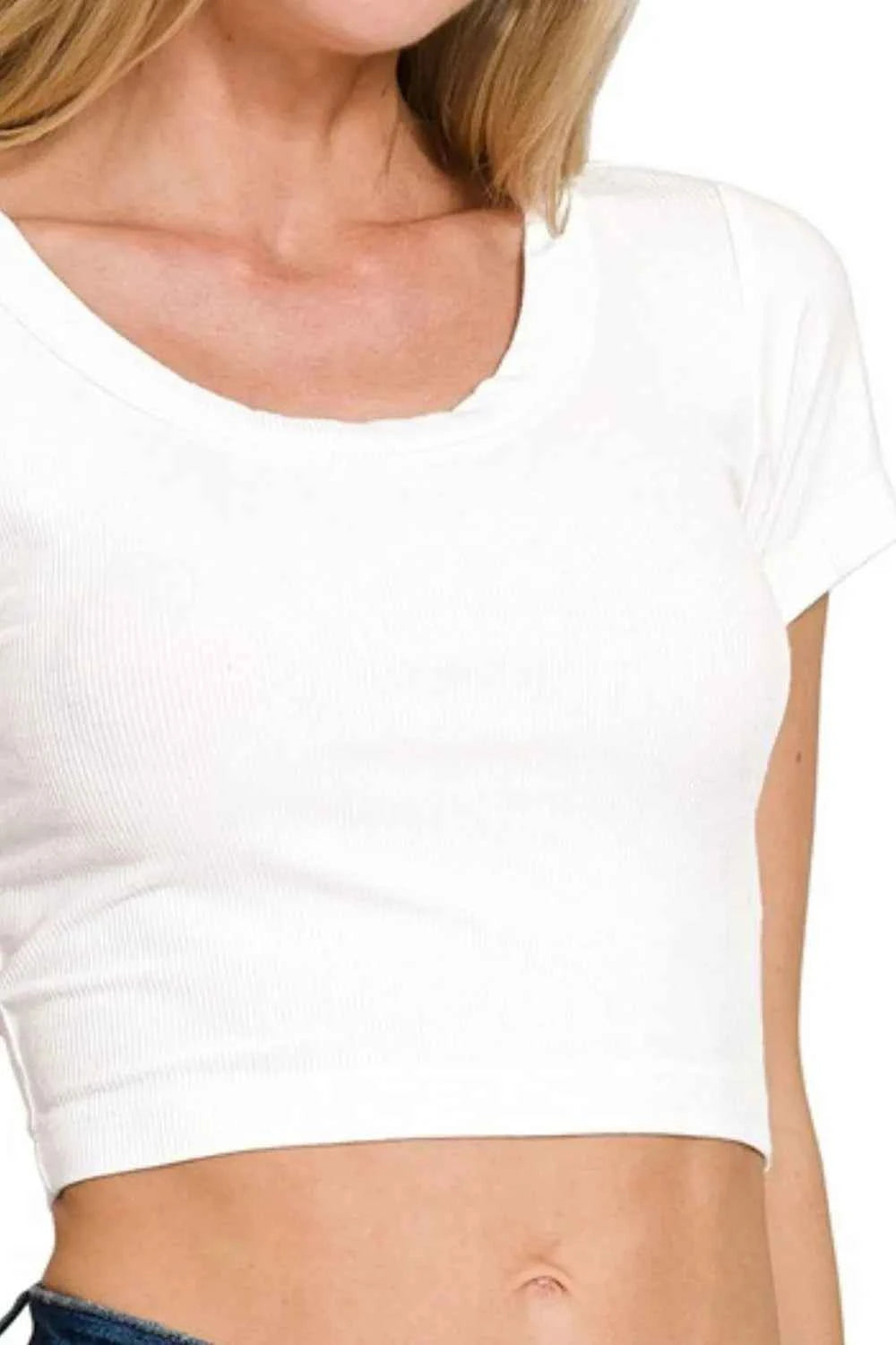 Zenana Ribbed Scoop Neck Crop Short Sleeve Top 6bdfed11-5cba-4634-a70c-1a2440fb4ad9-Max-Origin