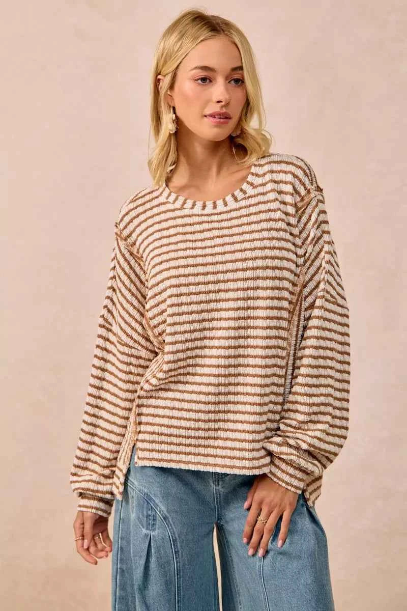 BiBi Open Seam Detail Textured Stripe Knit Top 6be0ef0112cc415799cea35bcffa9177-Max-Origin