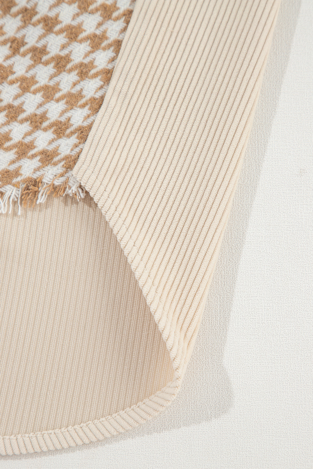 Parchment Houndstooth Corduroy Patchwork Flap Pocket Shacket 6bf5c9001125e73b