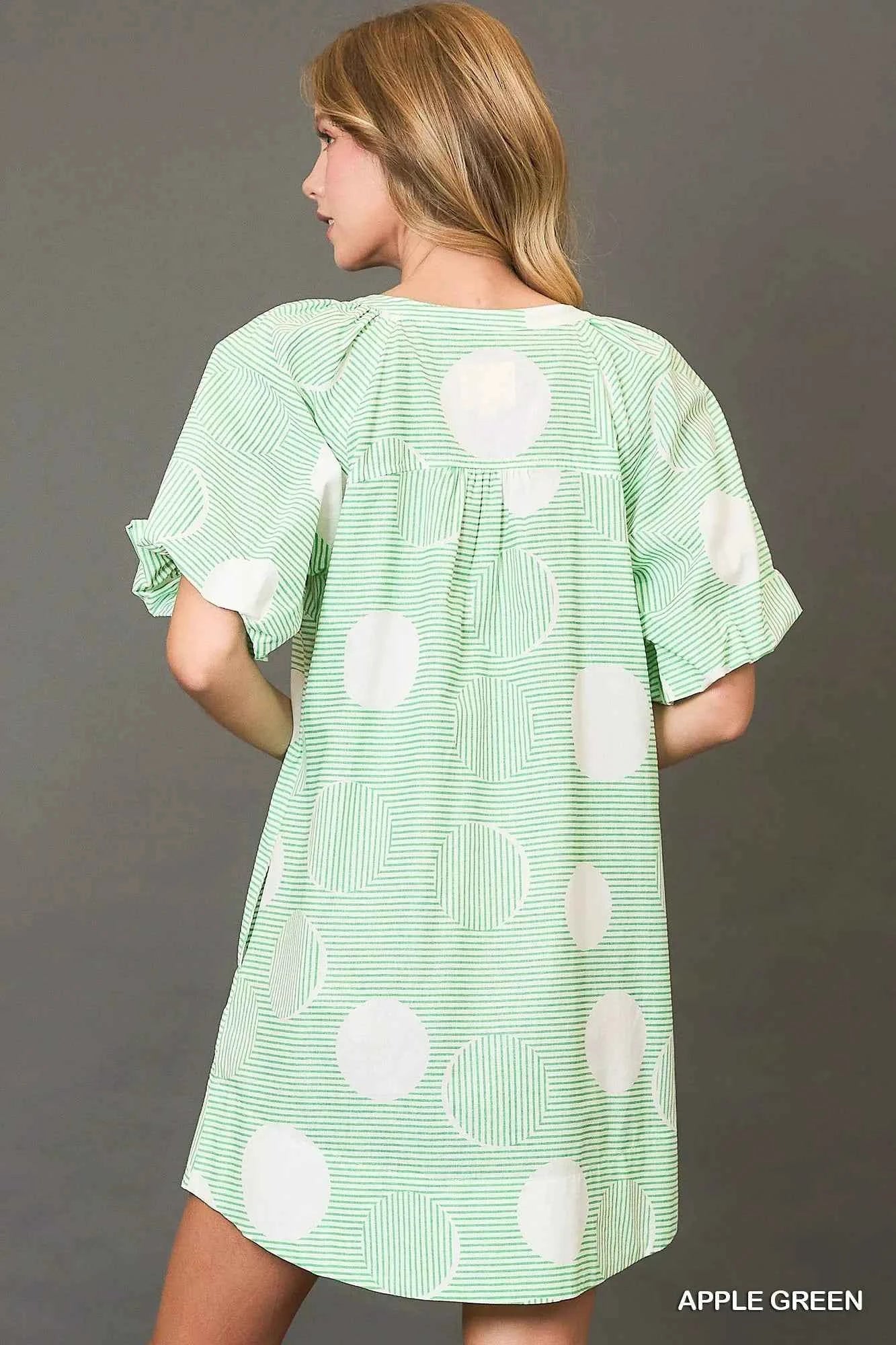 Umgee Stripe and Dot Print Button Down Puff Sleeve Mini Dress 6bf62254-fa33-4784-826d-e6aebf1ee8af-Max-Origin