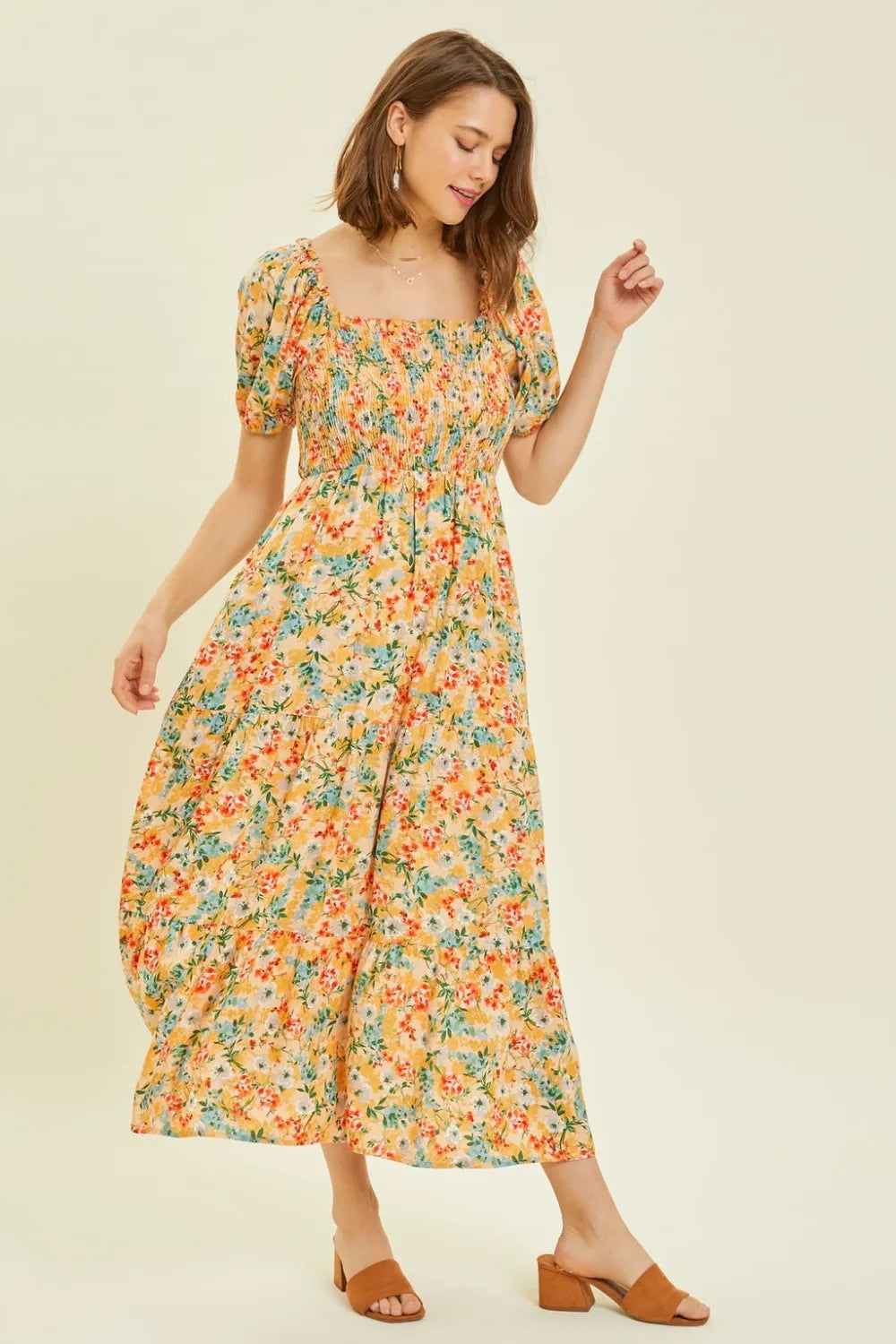HEYSON Full Size Floral Smocked Tiered Midi Dress 6c293029-30e8-4a3e-acba-75c1fcc00dc7-Max