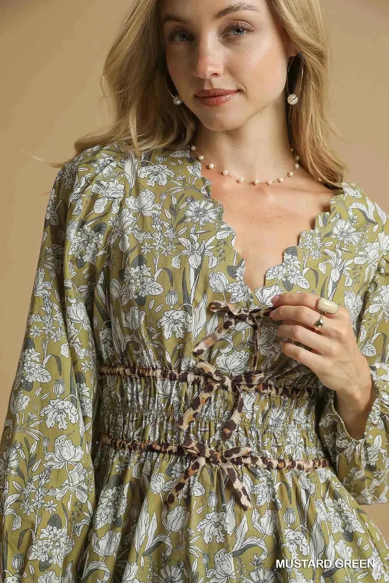 Umgee Floral Smocked Peplum Blouse with Tie Detail 6c5f170a-d4dd-4d65-af3f-59acf6422c03-Max-Origin