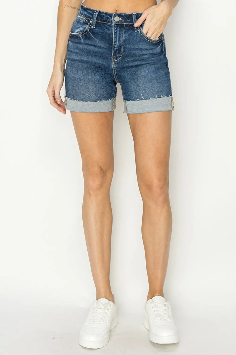 RISEN High Rise Cuffed Denim Shorts 6c65c093-d965-4ce0-ad9f-339223bbc917-Max