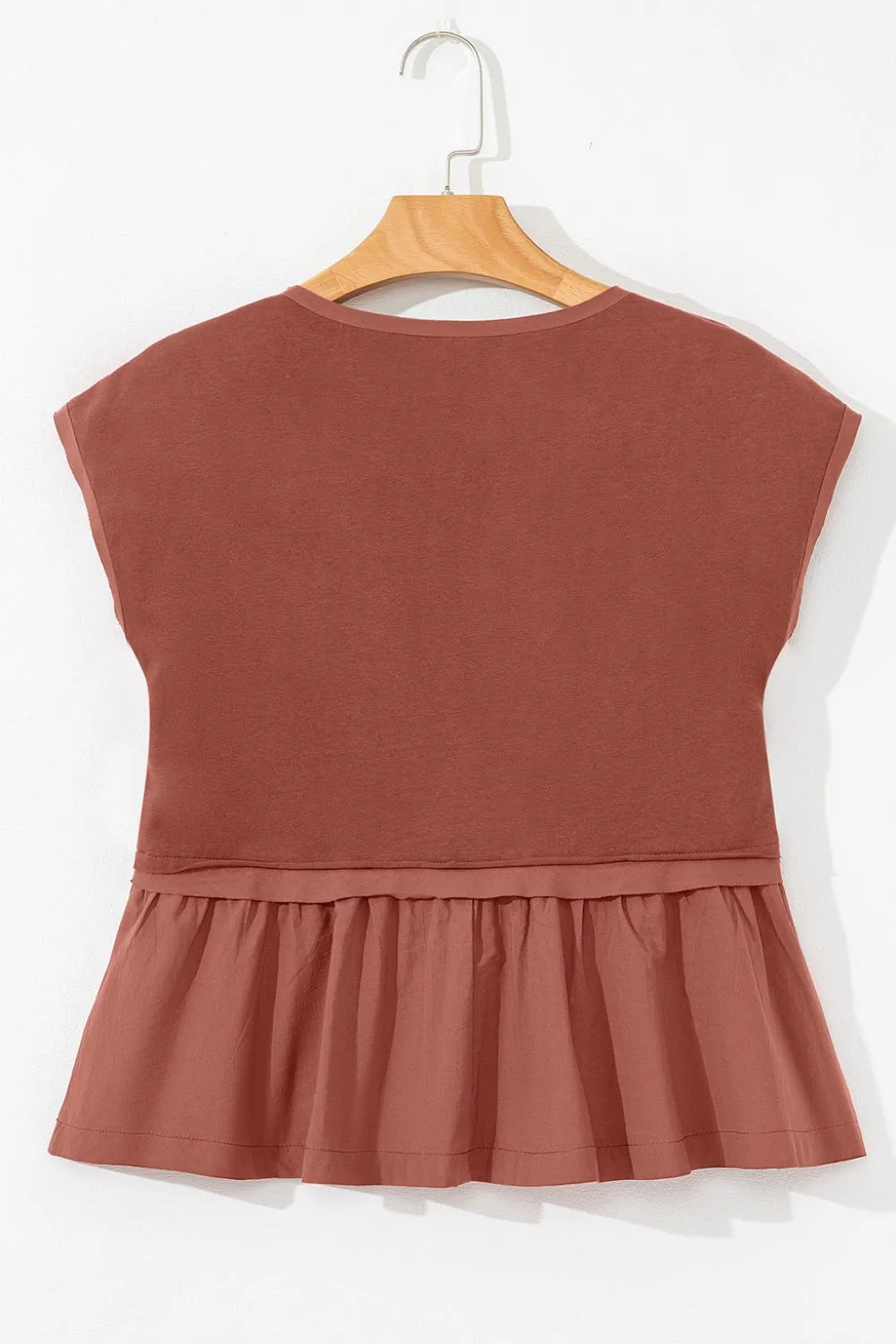 Short Sleeve U Neck Buttons Splicing Ruffle Blouse 6c6c3bdf-4efc-488a-b47e-87049510a672-Max-Origin