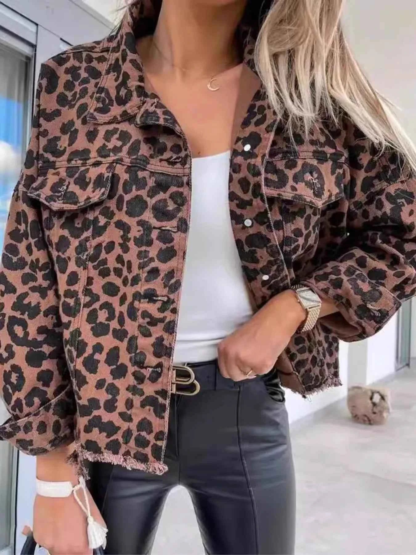 Leopard Print Raw Hem Denim Jacket Leopard 6c9dc87efccd490ea92e4755904a70d6-Max-Origin