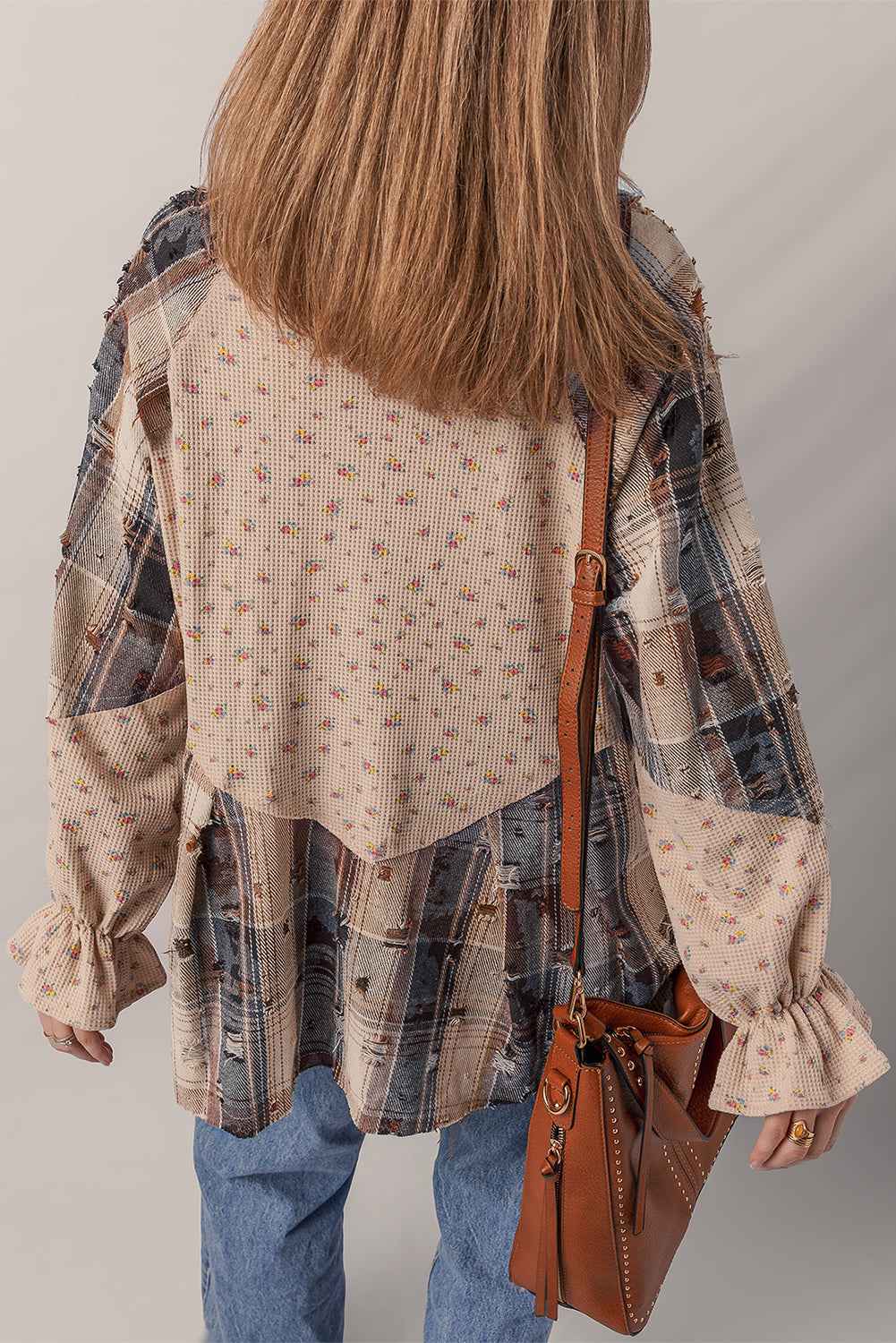 Ashleigh Blue Floral Plaid Patchwork Waffle Distressed Jacket 6ca4f08f8eee2f0b