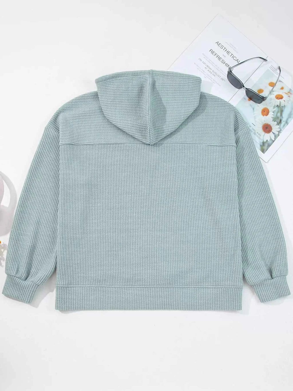 Ribbed Drop Shoulder Knit Hoodie 6caee13b00104e79abf92686f58faea7-Max-Origin