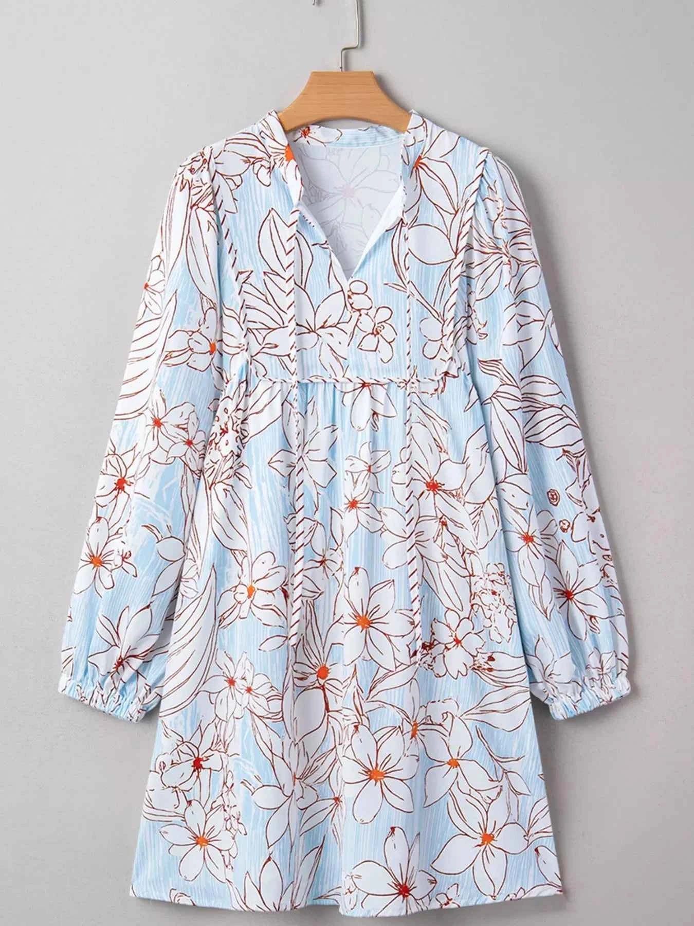 Floral Print Tie Neck Long Sleeve Mini Dress 6cb0c7caecd748b4bcfa2497b0ddf813-Max-Origin