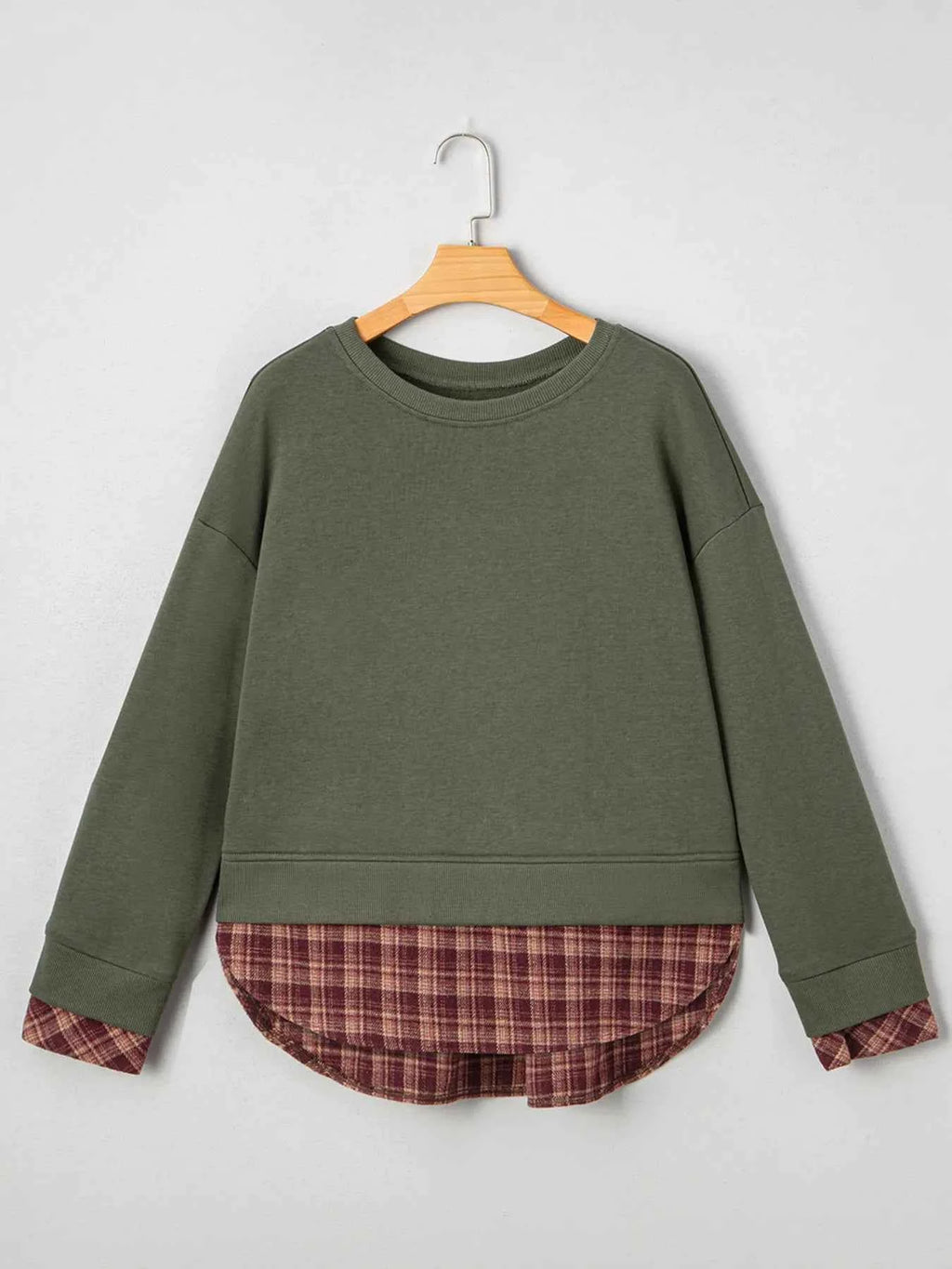 Plaid Patchwork Drop Shoulder Sweatshirt 6ce0d1b2948947518b951e0f6ad37402-Max-Origin
